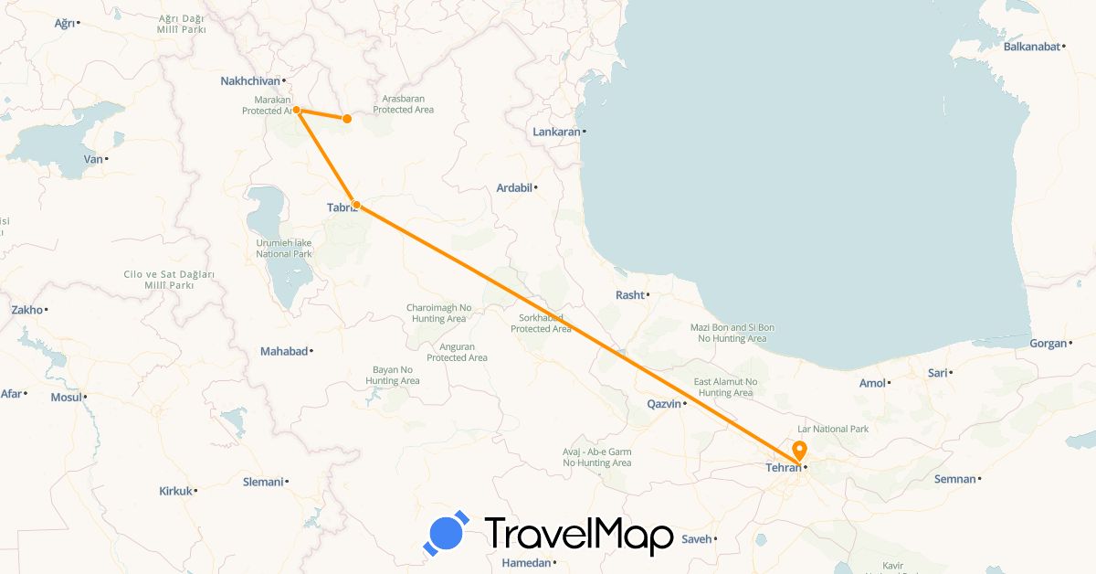 TravelMap itinerary: hitchhiking in Iran (Asia)